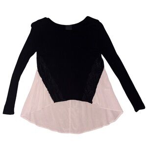 Heather Black & White Lace Accent Asymmetrical Top